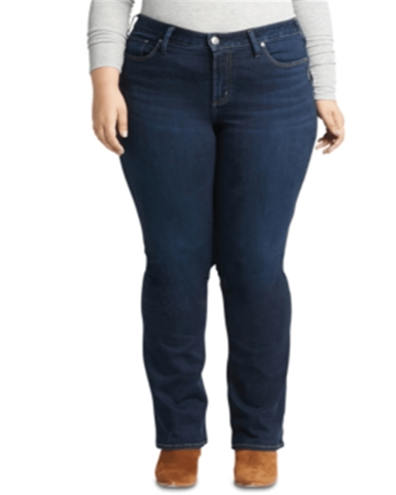 Front of a model wearing a size 16W Silver Jeans Co Women's Trendy Slim Bootcut Jeans Blue 16WS in Blue by Silver Jeans Co. | dia_product_style_image_id:307447